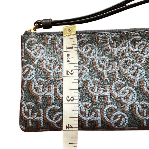 Coach Signature Monogram Navy Blue Wristlet Pouch 6.5" X 4.5" Leather Womens - Picture 7 of 9